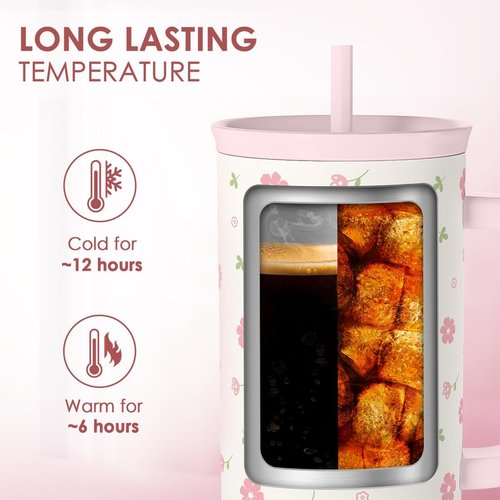 Floral 40oz Tumbler with Handle & Straw | Insulated Stainless Steel Travel Mug for Women - Perfect Gift for Any Occasion