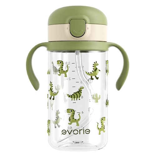 Evorie Tritan Spill-Proof Toddler Straw Sippy Cup - 10 oz, BPA-Free, Green Dino | Ideal for Ages 1-3