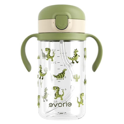 Evorie Tritan Spill-Proof Toddler Straw Sippy Cup - 10 oz, BPA-Free, Green Dino | Ideal for Ages 1-3