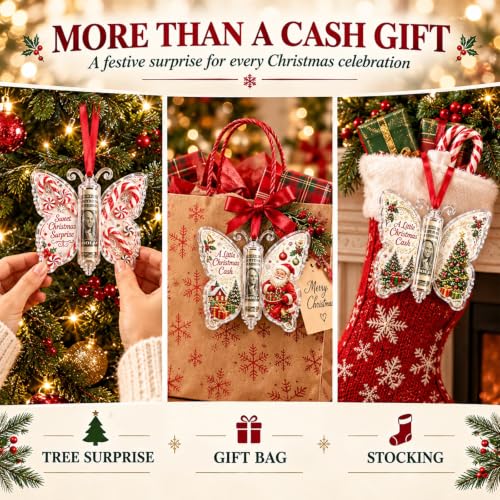 Christmas Cash Gift Butterfly Ornament - Santa Variation Holiday Money Holder