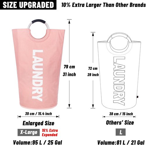 Caroeas 95L Pro Large Laundry Basket - Waterproof Hamper with Padded Handles | Collapsible Design in Pink
