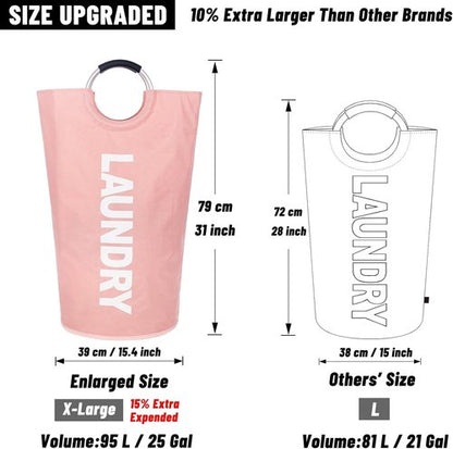 Caroeas 95L Pro Large Laundry Basket - Waterproof Hamper with Padded Handles | Collapsible Design in Pink