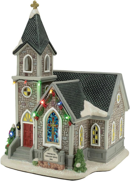 Regine Switzerland Corner Cathedral Porcelain Christmas Village - LED Lights & Festive Charm