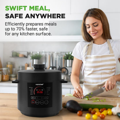 NutriChef Electric Pressure Cooker - 6 Quart Capacity | 9-in-1 Digital Multi-Cooker | Adjustable Time & Temperature | Black Finish