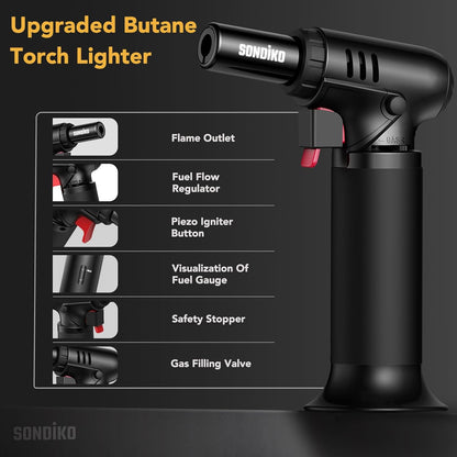 Sondiko Kitchen Torch - Premium Butane Torch Kit with Fuel Refill | Ideal for Cooking & Baking