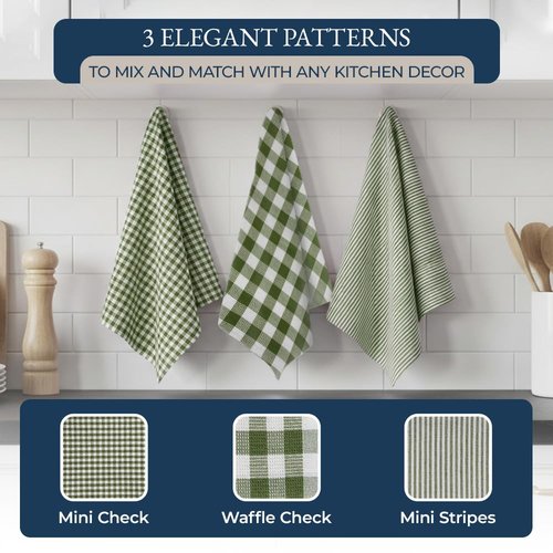 LANE LINEN Dish Towel and Dishcloth Set - 20 Pc Cotton Towels, Heat Resistant Kitchen Mitts and Pot Holders, Olive