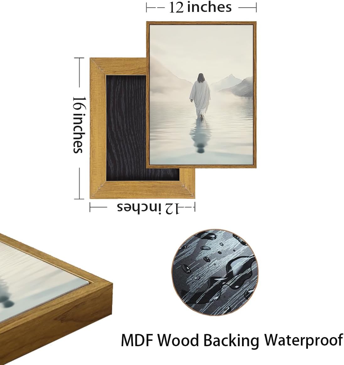 ZZTCYSU Jesus Canvas Wall Art - Framed Christian Artwork of Jesus Walking on Water | 12"x16" Decor for Living Room, Bedroom, Church