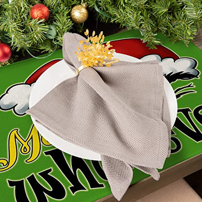 Christmas Placemats Set of 4 - Holiday Table Decor, Cotton Linen, Waterproof & Durable