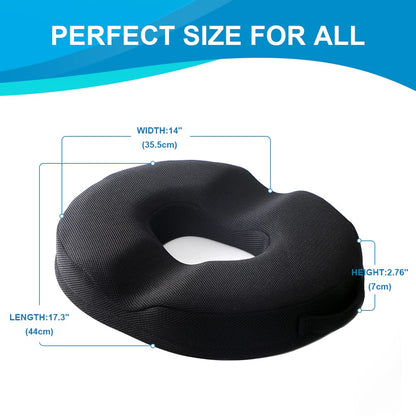 JEMA Donut Pillow, Tailbone Memory Foam Seat Cushion by Ergonomic Innovations for Sores, Coccyx, Sciatica, Pregnancy, Post Natal (Black)