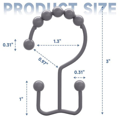 Titanker Shower Curtain Hooks Rings, Rust-Resistant Metal Double Glide Shower Hooks for Bathroom Shower Rods Curtains, Set of 12 Hooks - Neutral Gray