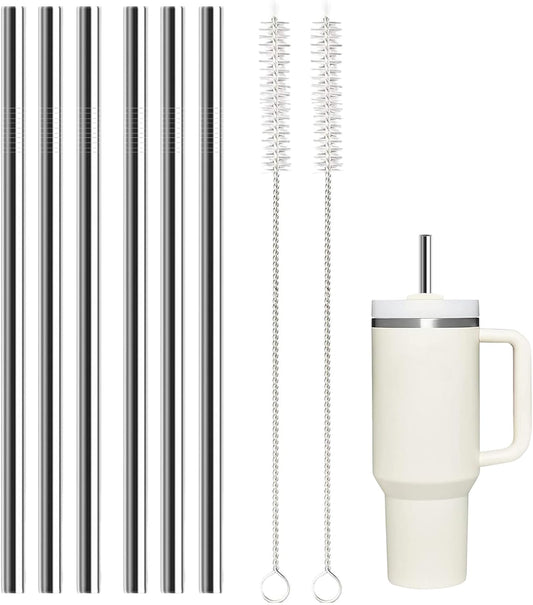 Skiennix Stainless Steel Straws - 6 Pack Reusable Straws with Cleaning Brushes for Stanley Tumblers