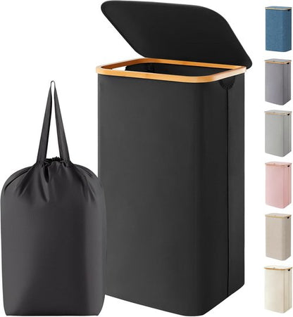 Lifewit 100L Laundry Basket - Foldable Clothes Hamper with Lid & Bamboo Handles | Black