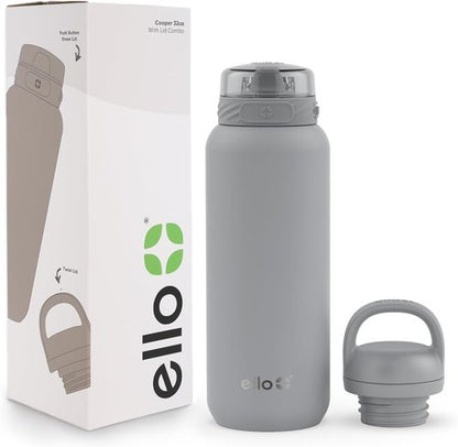 Ello Cooper 32oz Stainless Steel Water Bottle - Leak Proof, Double Walled, Vacuum Insulated | Gray