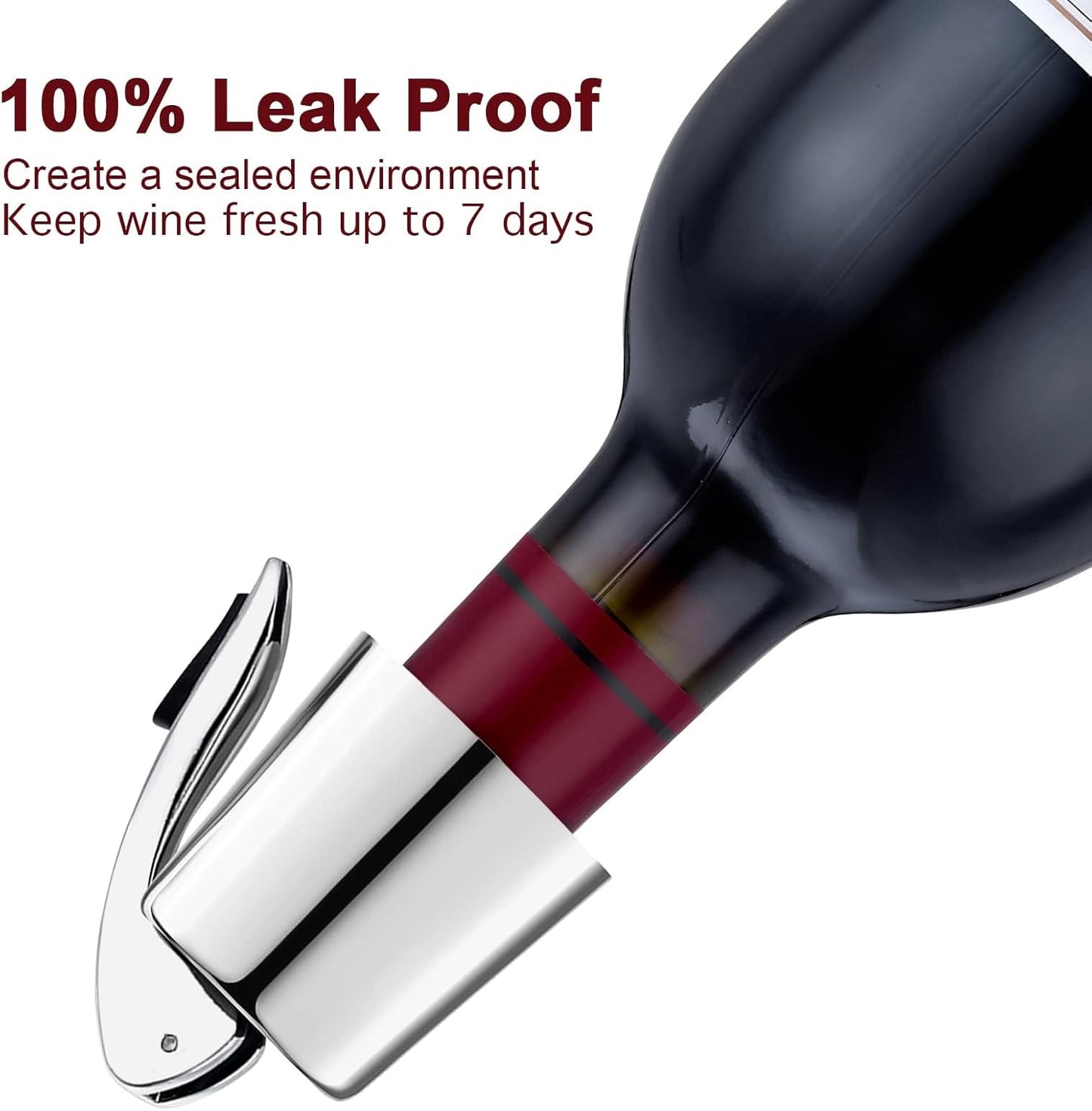 Wine Stoppers for Wine Bottles with Stainless Steel Vacuum Wine Bottle Stopper with Silicone Reusable Wine Corks, Leak proof Keep Fresh Suitable for Red&White Bottle (Silver, 1 Pack)