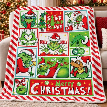 Christmas Cartoon Flannel Blanket - Holiday Throw Blanket for Home & Gifts