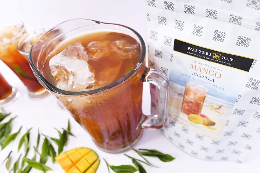 Walters Bay Mango Iced Tea, 12 Count, Quart Sized Tea Bags, Ceylon Tea, Unsweetened, Luscious Mango Fruit Flavored, 100% Hand Plucked, Black Tea, Sri Lankan Tea