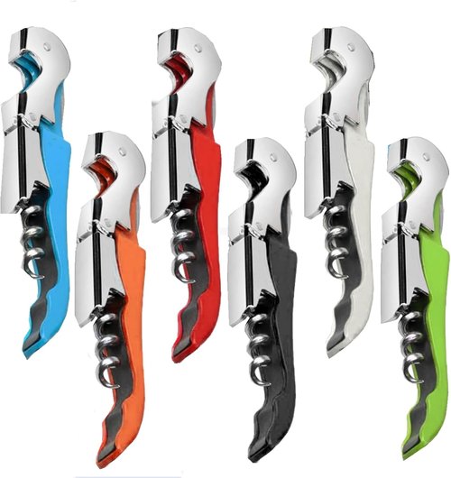 6 Pieces wine key wine opener Stainless wine bottle opener Fold Serrated Foil Cutter wine key for servers for Family, Company Party,Bars,Restaurants(6 Color)