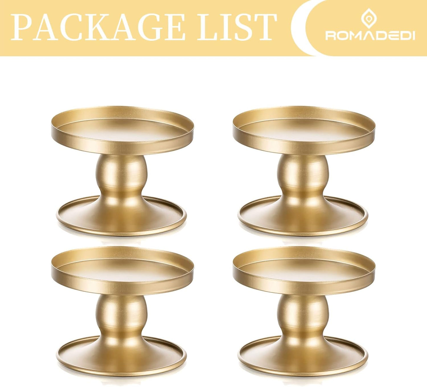 Romadedi Gold Candle Holders - Elegant Pillar & Taper Candle Sticks for Weddings | 4-Piece Set