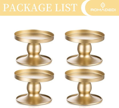 Romadedi Gold Candle Holders - Elegant Pillar & Taper Candle Sticks for Weddings | 4-Piece Set
