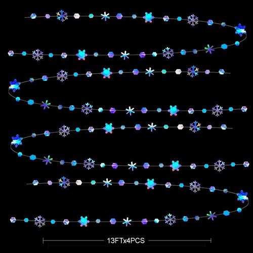 **Winter Wonderland Iridescent Snowflake Garland by [Brand Name] - 52Ft Holographic Party Decoration for Christmas & Events**