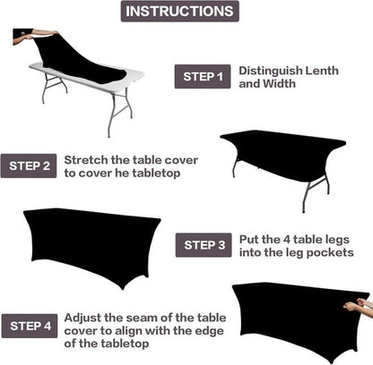 IVAPUPU 4FT Black Stretch Table Cloth - Washable Fitted Cover for Events, Parties & Weddings