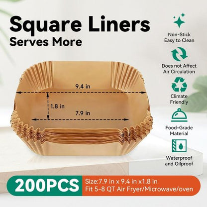Koja Disposable Parchment Air Fryer Liners - 200 Pcs Non-Stick 8 Inch Baking Paper for Easy Clean