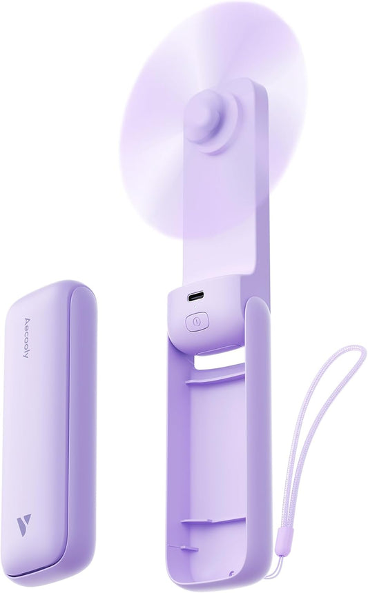 Aecooly Slim Portable Fan - USB Rechargeable Mini Handheld Fan | 24-Hour Max Cooling Time, Purple (2 Pack)