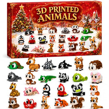 Christmas Advent Calendar with 3D Animal Figurines - Kids Holiday Countdown Toy