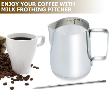 CAMKYDE Milk Frothing Pitcher 20 oz, Stainless Steel Espresso Steaming Pitcher with Decorating Pen for Coffee, Espresso Machines, Cappuccino, Latte Art