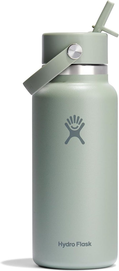 Hydro Flask Water Bottle - Insulated Stainless Steel with Wide Mouth Flex Straw Lid | 32 Oz Tonal Agave