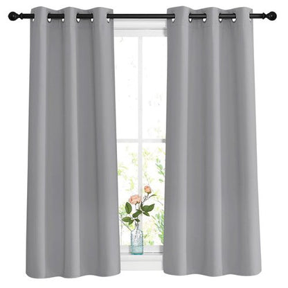 NICETOWN Blackout Silver Grey Curtains 48 inch Length for Bedroom - Thermal Insulated Solid Grommet Vertical Drapes for Kitchen/Cafe (Set of 2, W37 x L48)