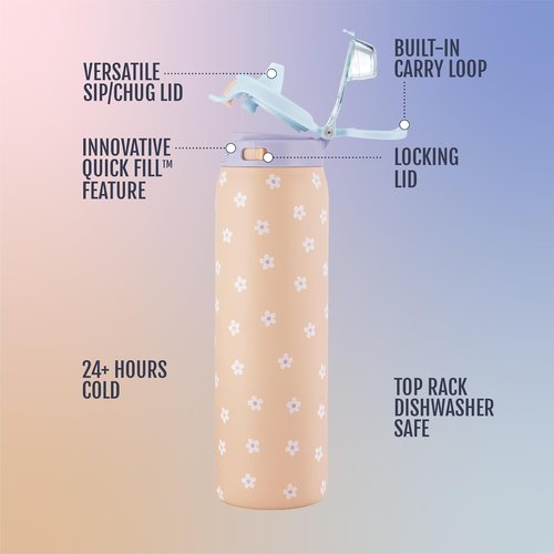 Ello Insulated Stainless Steel Water Bottle - Quick Fill Lid, Leakproof, BPA-Free | 22oz, 32oz, 40oz