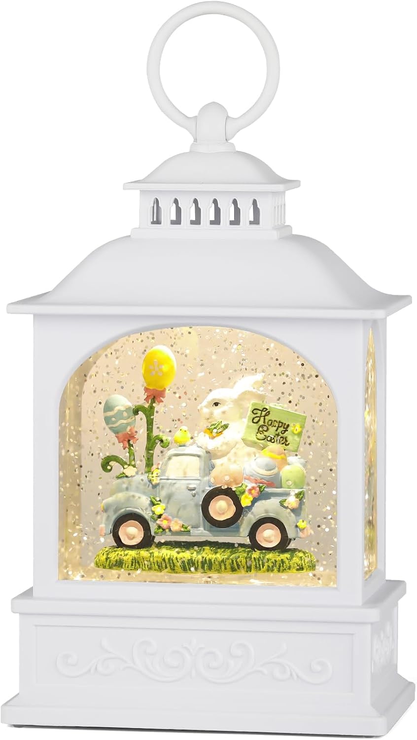 Regine Switzerland Easter Snow Globe - Glitter Bunny Spring Decor | 6-Hour Timer, 6-Inch Size