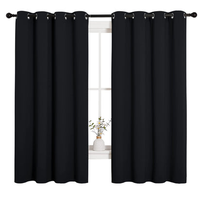 NICETOWN Bathroom Blackout Curtains and Drapes, Black Solid Thermal Insulated Grommet Blackout Drapery Panels for Window (2 Panels, 55 inches Wide by 68 inches Long, Black)