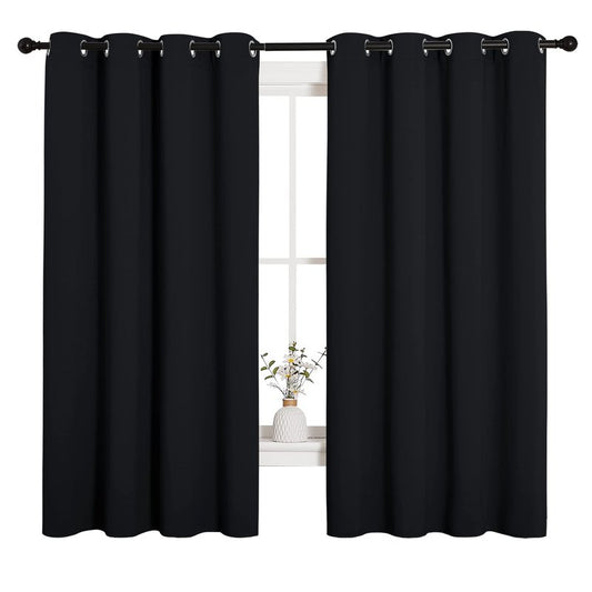 NICETOWN Bathroom Blackout Curtains and Drapes, Black Solid Thermal Insulated Grommet Blackout Drapery Panels for Window (2 Panels, 55 inches Wide by 68 inches Long, Black)