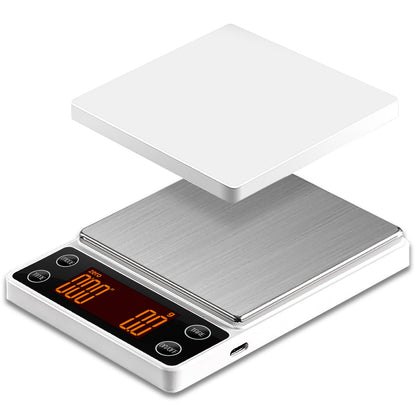 LUCKCENLY Espresso Scale with Timer 3kg/0.1g Accuracy Coffee Bean Scale Digital Portable Rechargeable Auto Tare Smart Water Flow White