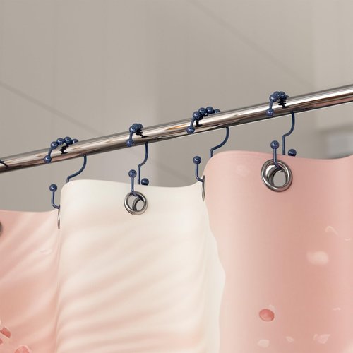 Titanker Shower Curtain Hooks Rings, Rust-Resistant Metal Double Glide Shower Hooks for Bathroom Shower Rods Curtains, Set of 12 Hooks - Navy Blue