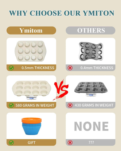 Sunshine Cream Nonstick Muffin Pan - 12 Silicone Baking Cups, Easy to Clean & Dishwasher Safe