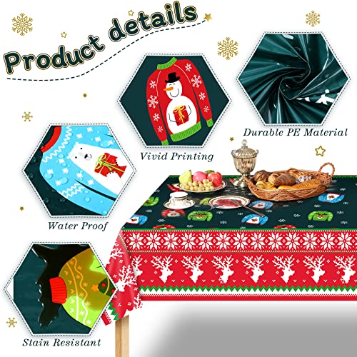 2 Pcs Christmas Ugly Sweater Tablecloths - Plastic Disposable Holiday Decor