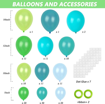 RUBFAC Green Balloons Garland Arch Kit - 138pcs Latex Balloons in Various Sizes for Party Decor