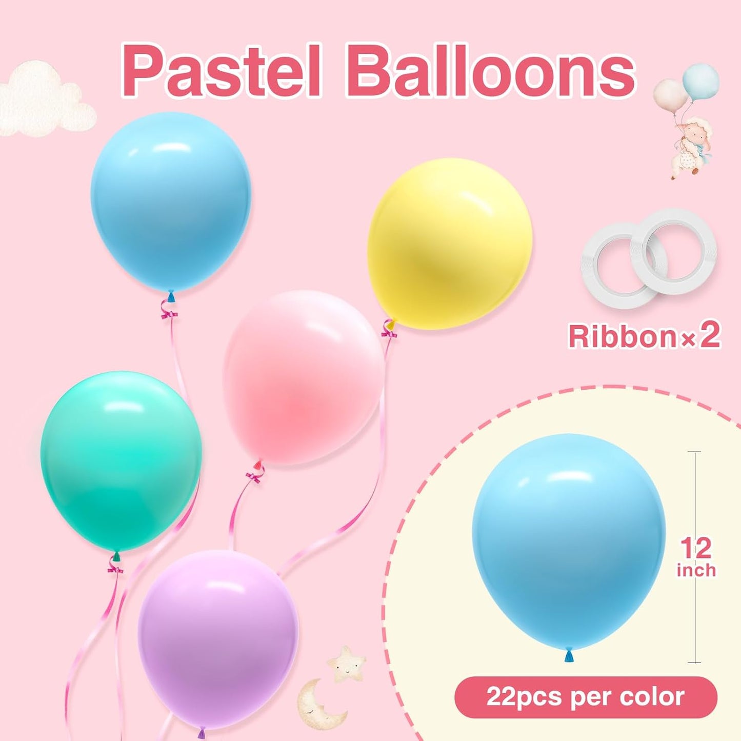 Pastel Balloons | 110pcs 12-Inch Rainbow Balloons for Birthday, Wedding & Baby Shower Decor