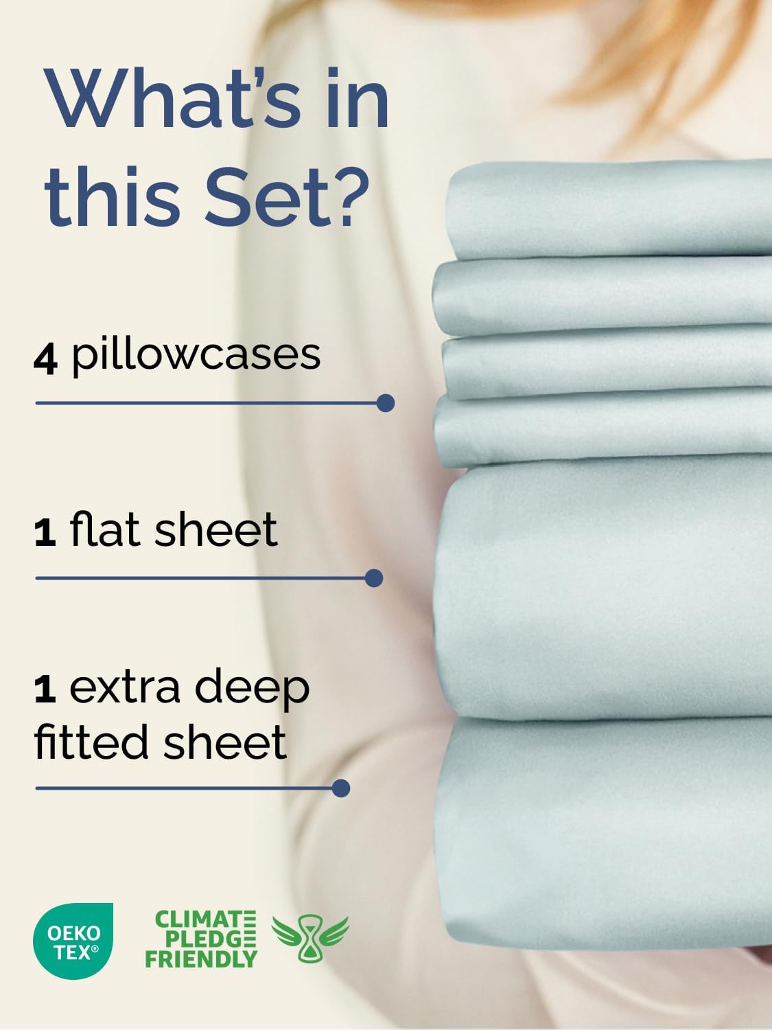 Skiennix Extra Deep Full Sheet Set - 6 Piece Breathable Cooling Bedding - Soft Wrinkle-Free Ice Blue
