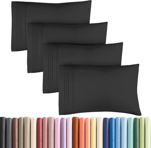 King Pillow Cases by [Brand Name] - Ultra Soft Hotel Quality Covers | 4-Piece Set, Wrinkle-Free, Black