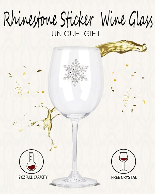 Bdor Christmas Wine Glasses - Jeweled Snowflake Goblets | Set of 2, 19 Oz Holiday Drinkware