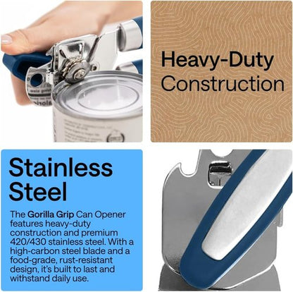 GORILLA GRIP Heavy Duty Can Opener - Smooth Edge Design with Comfortable Handle | Blue