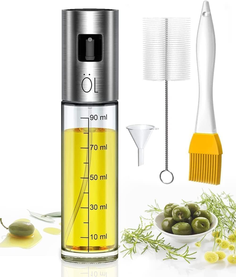 Olive Oil Sprayer Mister - 100ml Glass Cooking Spray Bottle for Oil, Vinegar, Salad & Barbecue