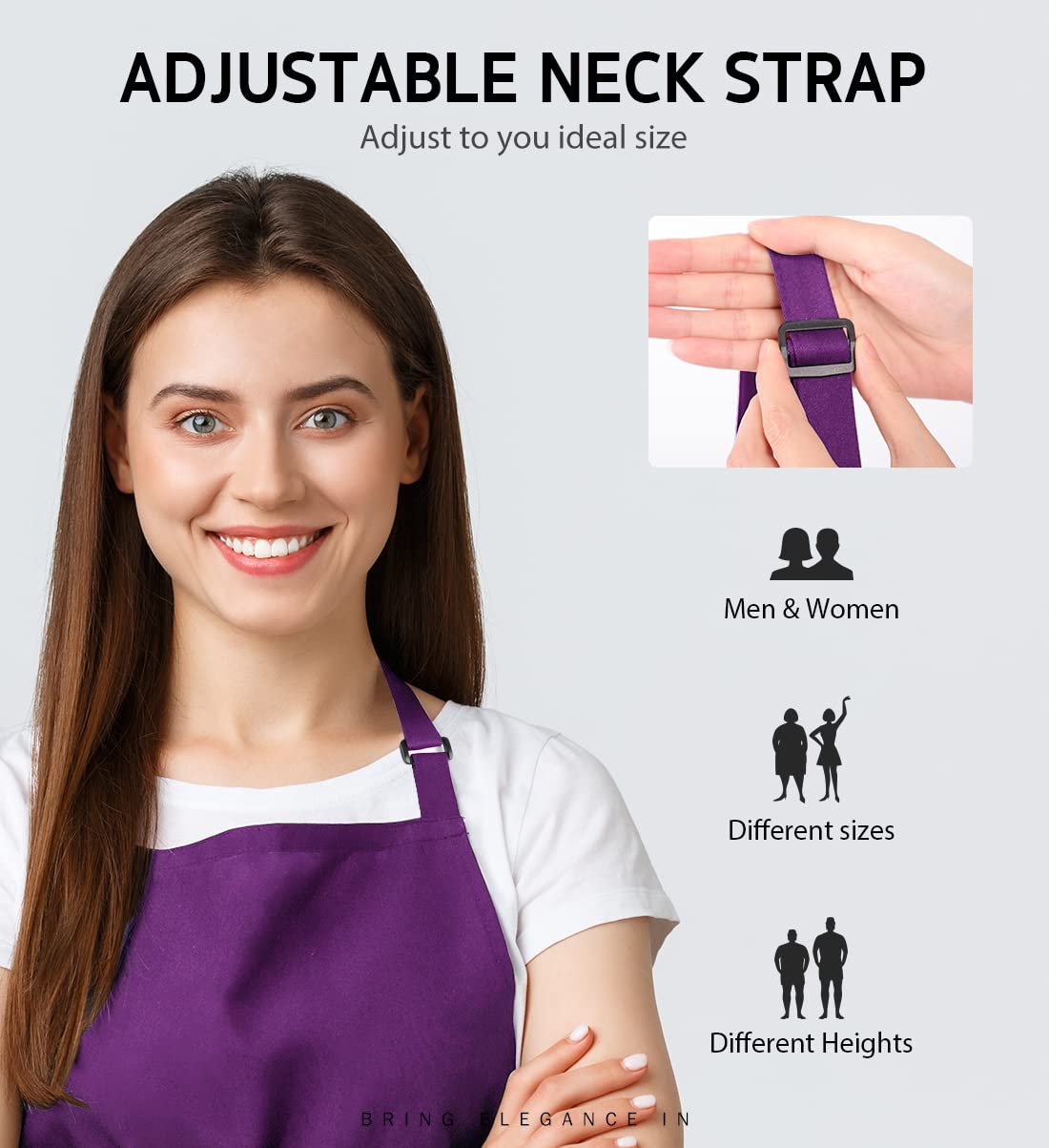 Syntus 2 Pack Adjustable Bib Apron Waterdrop Resistant with 2 Pockets Cooking Kitchen Aprons for BBQ Drawing, Women Men Chef, Purple