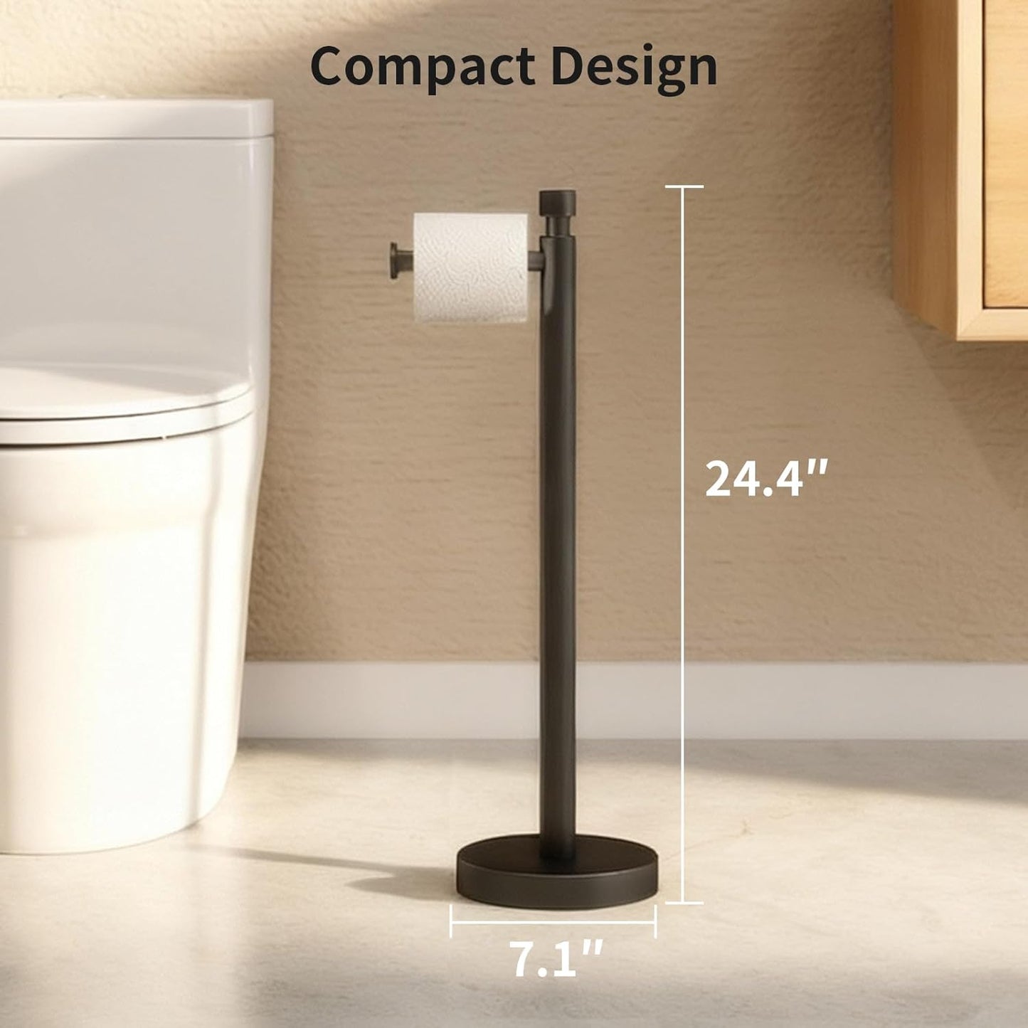YUMORE Heavy Duty Toilet Paper Holder Stand - Matte Black Stainless Steel | Free Standing Design