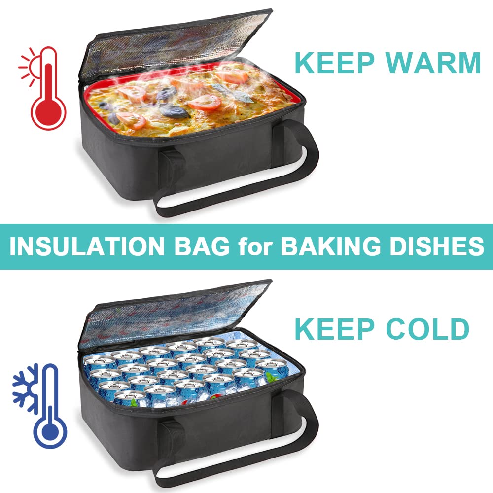 Bodaon Insulated Casserole Carrier Bag, Fits 9x13 and 11x15 Inch Baking Dish with Lid, Casserole Carriers for Hot or Cold Food for Transport (Black)