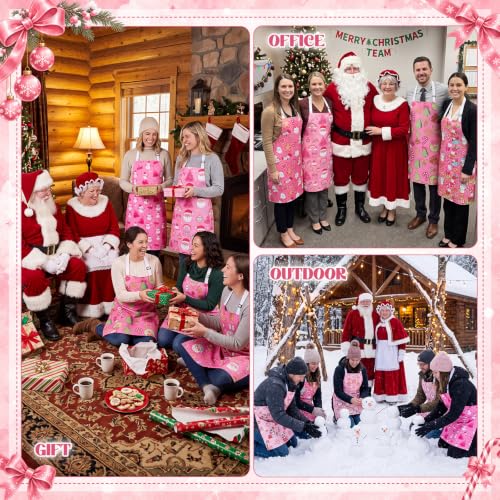 Christmas Apron Bulk Pack for Adults - Cute Pink Style, 12 Pieces